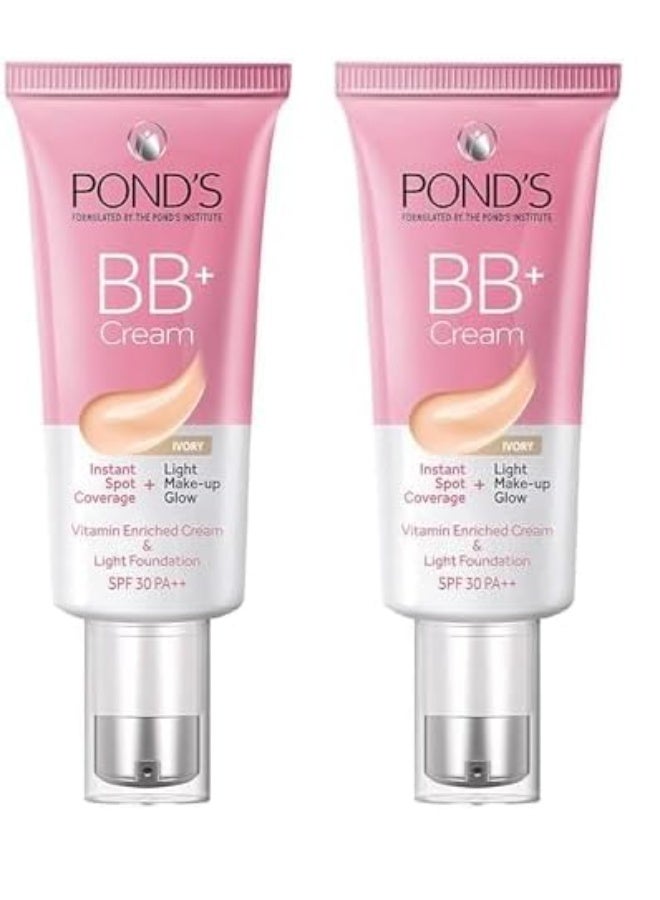 PONDS POND'S BB+ Cream, Instant Spot Coverage + Light Make-up Glow, Ivory 30g (Pack of 2) - Image 1